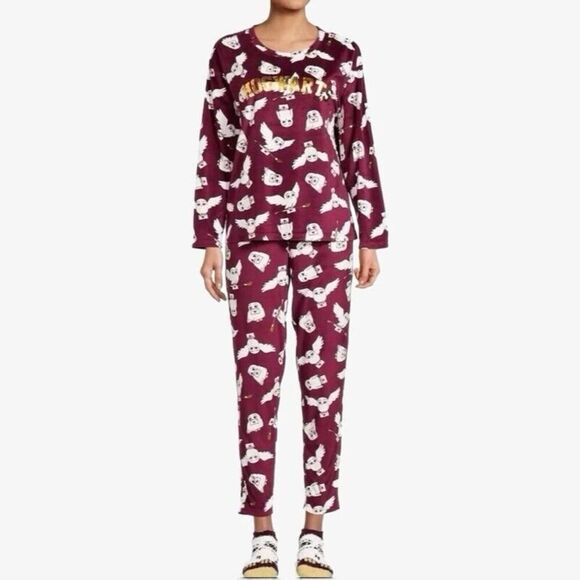 Harry Potter PJ Set 2 Piece Brick Red XL (16-18) Hogwarts Owl Hedwig Girls - Picture 2 of 14